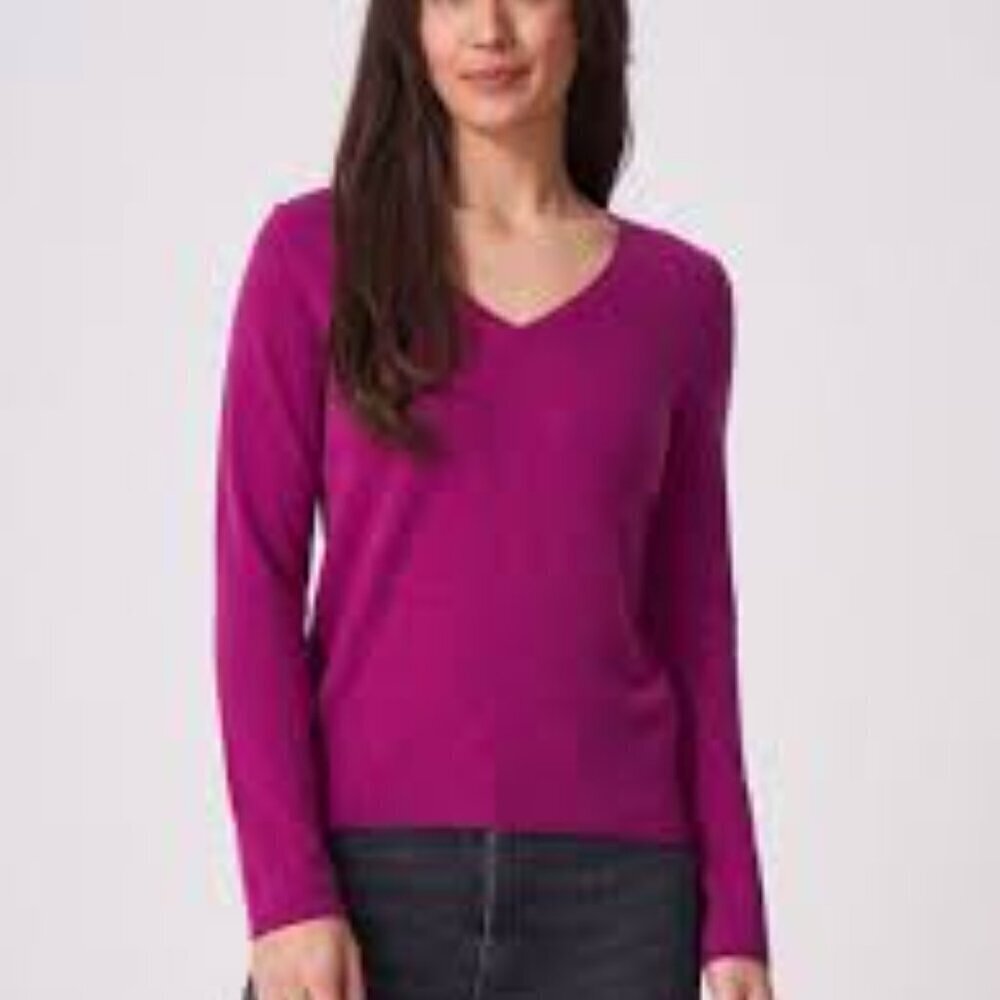 Apt. 9 100% Cashmere Fuchsia Pink V Neck Sweater Women's size S